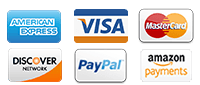 We accept American Express, Visa, Mastercard, Discover, Paypal, and Amazon Payments