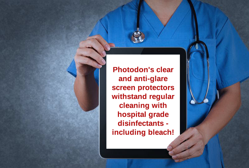 Photodon's screen protectors can be cleaned with disinfectants and bleach.